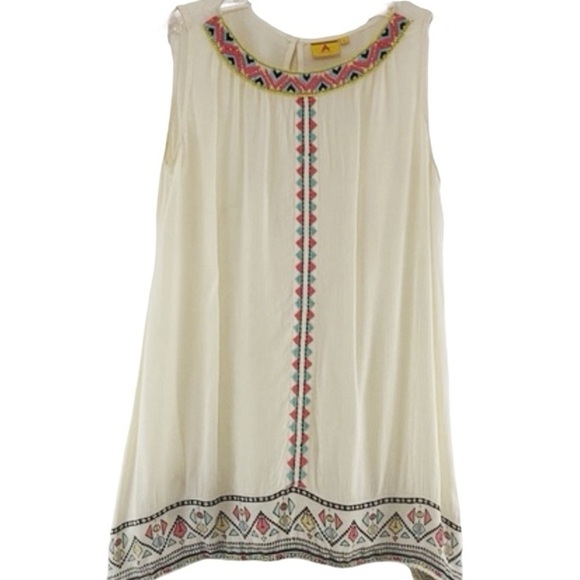 Ateesa Embroidered Beaded Sleeveless Tunic Long Tank Top Women Size Large Boho - Picture 1 of 11